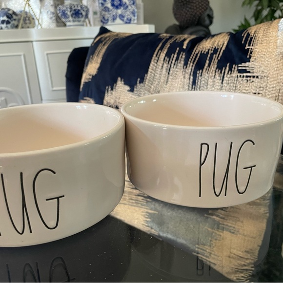 Rae Dunn White Ceramic Pug Pet Dishes - Picture 2 of 3